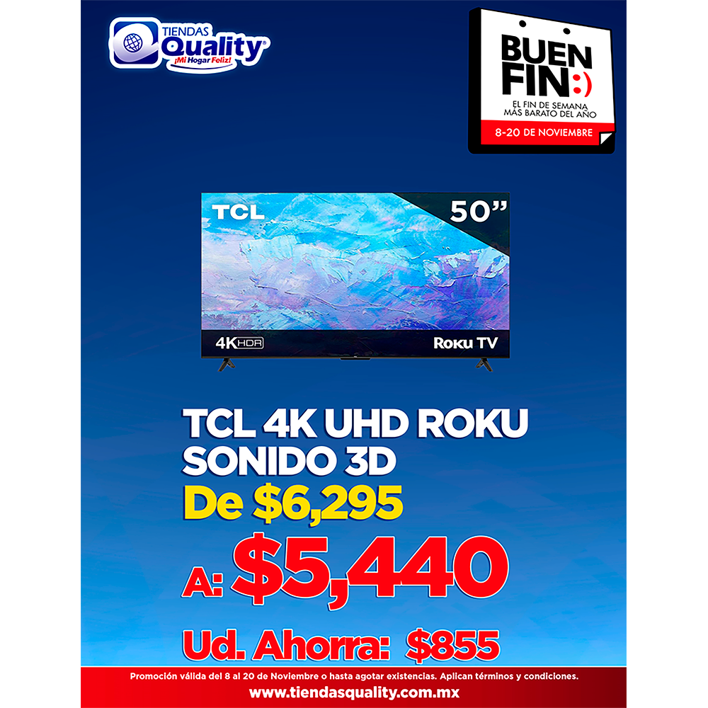 PANTALLA TCL DE 50 PULGADAS SMART ROKU TV 50S453