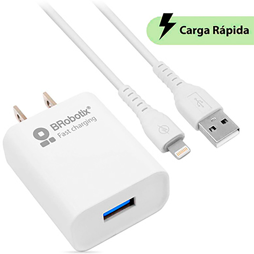 CARGADOR BROBOTIX FASTCHARGE 6001349 USB V3.0 CON CABLE IPHONE BLANCO