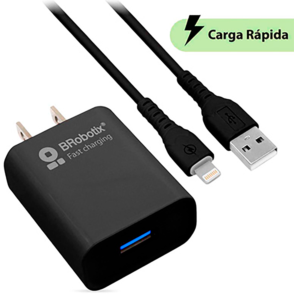 CARGADOR BROBOTIX FASTCHARGE 6001356 USB V3.0 CON CABLE IPHONE NEGRO