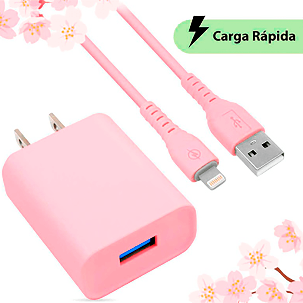 CARGADOR BROBOTIX FASTCHARGE 6001363 USB V3.0 CON CABLE IPHONE ROSA