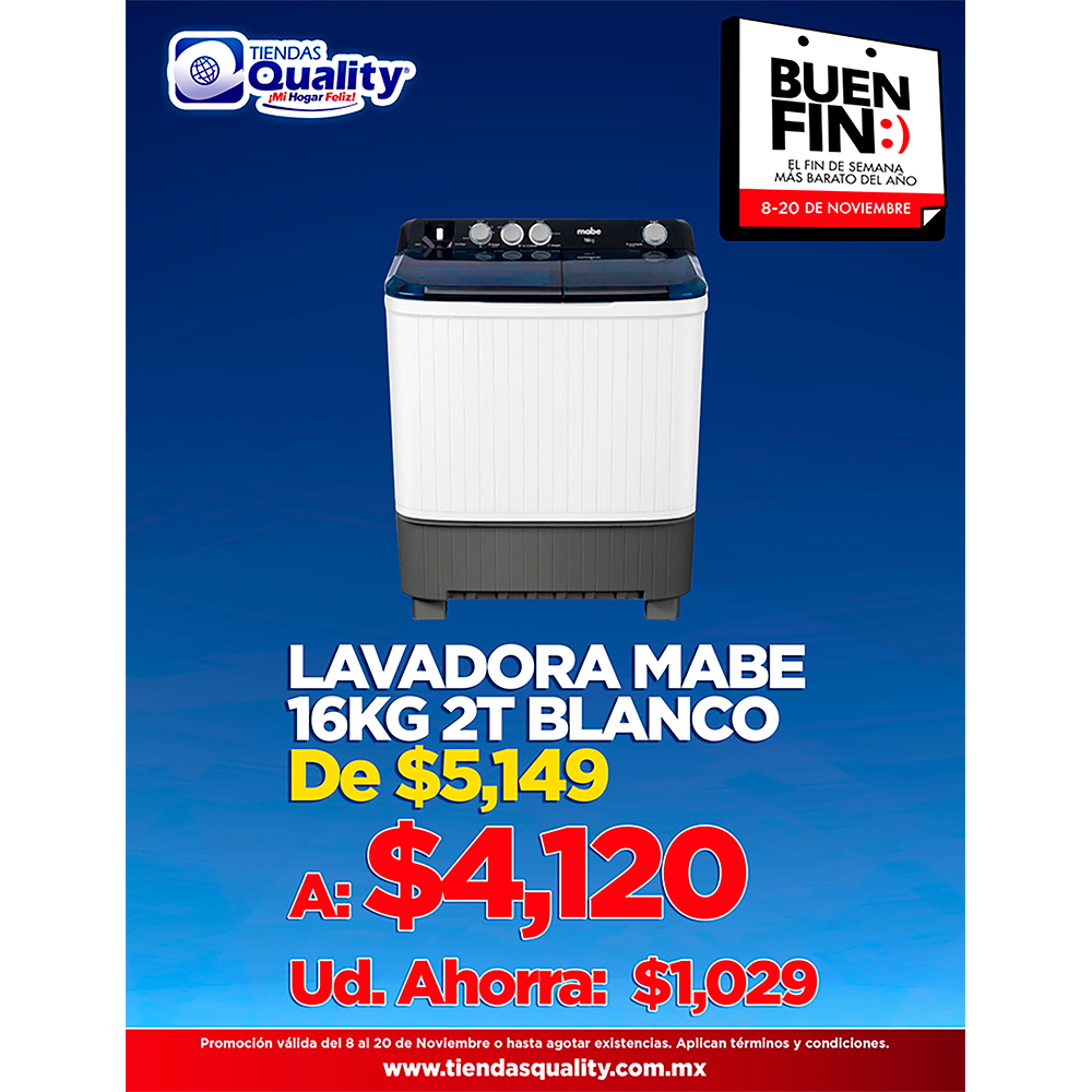 LAVADORA MABE 16 KG DE 2 TINAS LMDX6124HBAB