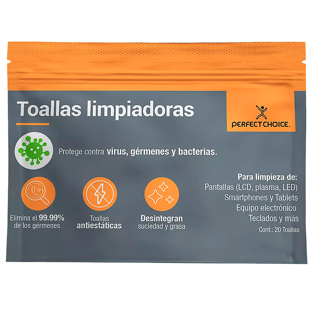 TOALLAS LIMPIADORAS DE PERFECT CHOICE PC-030270 PARA NOTEBOOK Y PANTALLAS TV