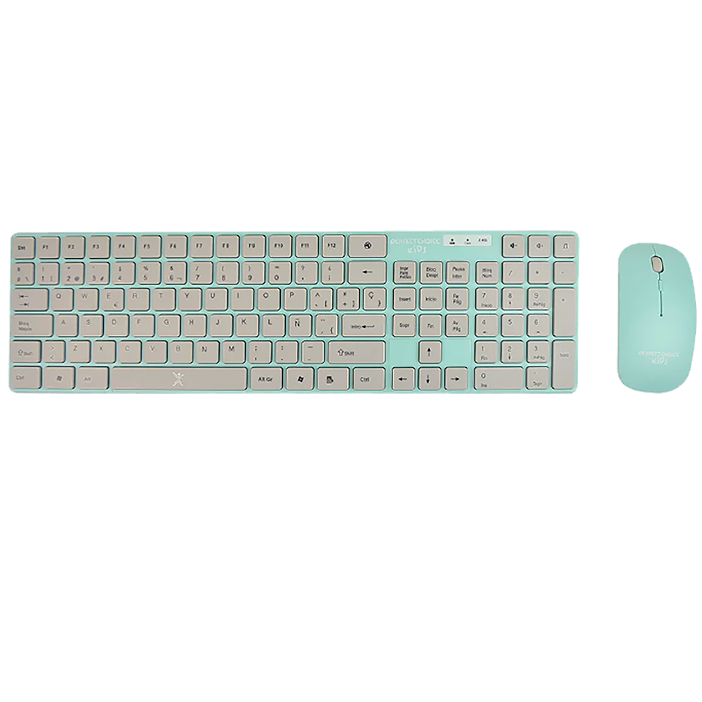 KIT DE TECLADO Y MOUSE DE PERFECT CHOICE PC-201243 INALAMBRICO PARA NIÑOS EN TURQUESA