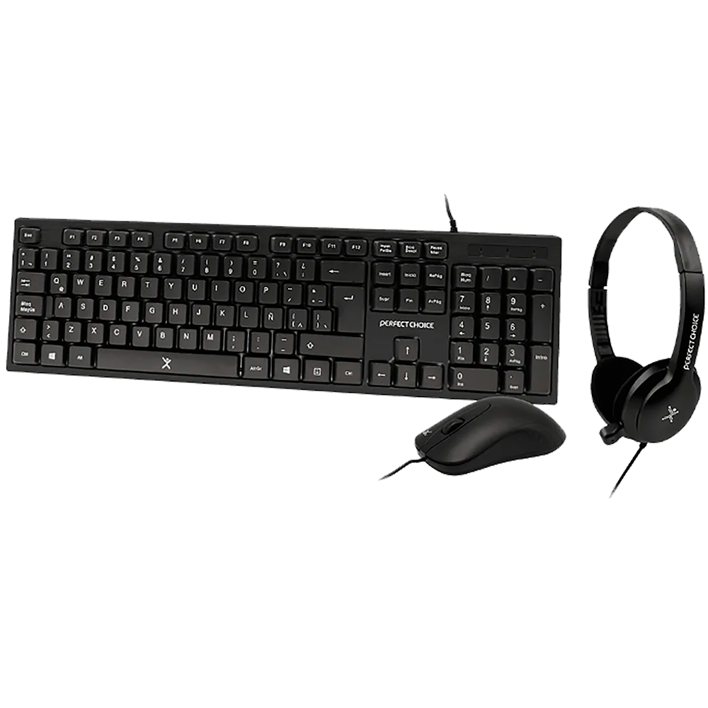 KIT DE TECLADO, MOUSE Y AUDÍFONOS DIADEMA DE PERFECT CHOICE PC-201717 ALAMBRICO NEGRO