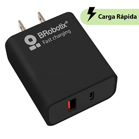 CARGADOR USB V3.0 FASTCHARGE 18W DUAL TIPO C-A NEGRO