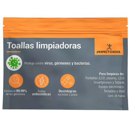 TOALLAS LIMPIADORAS DE PERFECT CHOICE PC-030270 PARA NOTEBOOK Y PANTALLAS TV