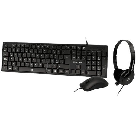 KIT DE TECLADO, MOUSE Y AUDÍFONOS DIADEMA DE PERFECT CHOICE PC-201717 ALAMBRICO NEGRO