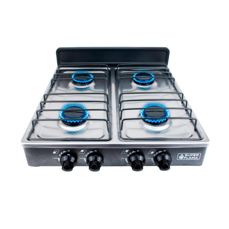PARRILLA SUPERFLAMA 4 QUEMADORES CON CUBIERTA DE ACERO GRIS
