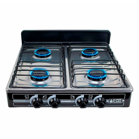 PARRILLA SUPERFLAMA 4 QUEMADORES CON CUBIERTA DE ACERO NEGRO